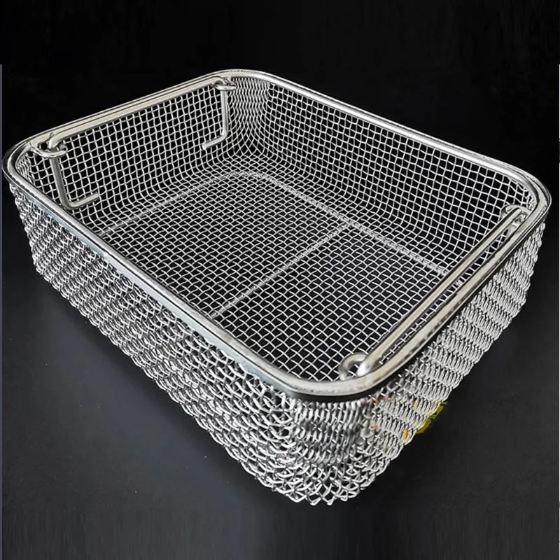 Durable stamping forming SUS304 wire mesh disinfection sterilization cleaning Storage basket with reinforcing wire at the bottom
