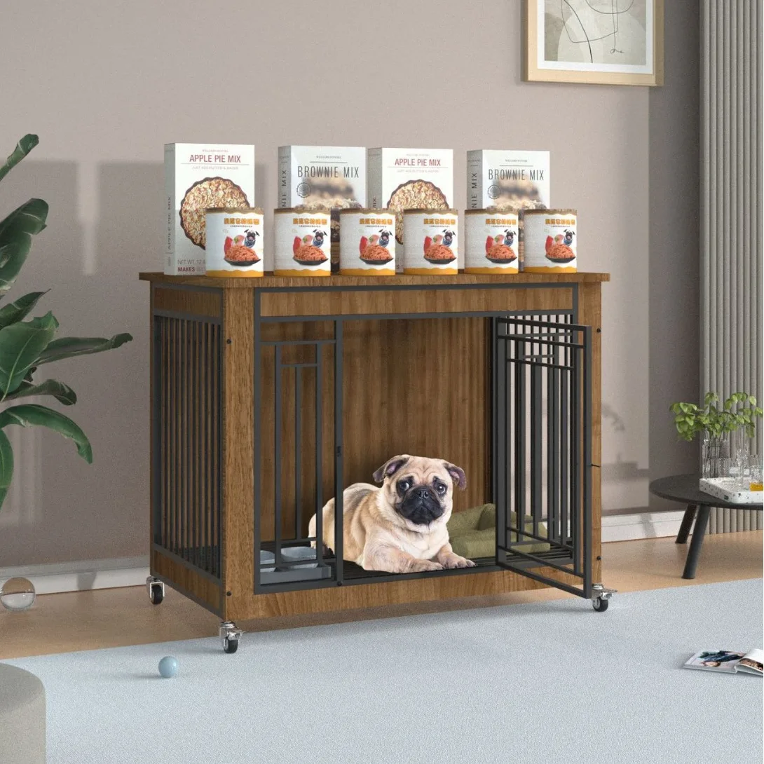 

New Arrival Modern Indoor Wooden Metal Tray Dog Cage Crate Heavy Duty with Snap Button Closure for Households