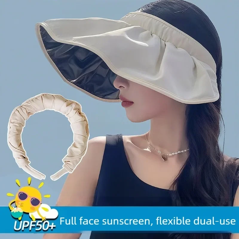 Adjustable UPF50+ Shell Visor Hat for Women 2 in 1 Hairband Convertible Anti UV Lightweight Summer Cap