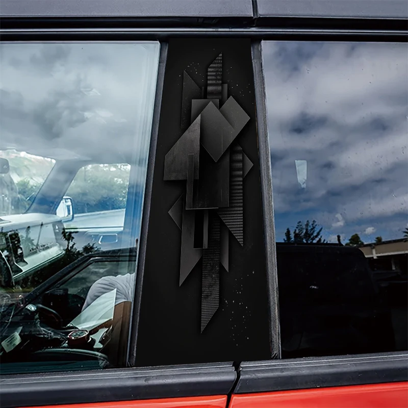 

2 штуки наклеек на центральные стойки автомобиля, защитная пленка с геометрическим рисунком, устойчивые к царапинам наклейки.