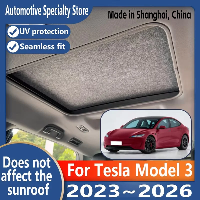 

For Tesla Model 3 2023~2026 25 Car Panoramic Sunroof Insulation Roof Visor Electrostatic Adsorption Suede Fabric Sun Protection