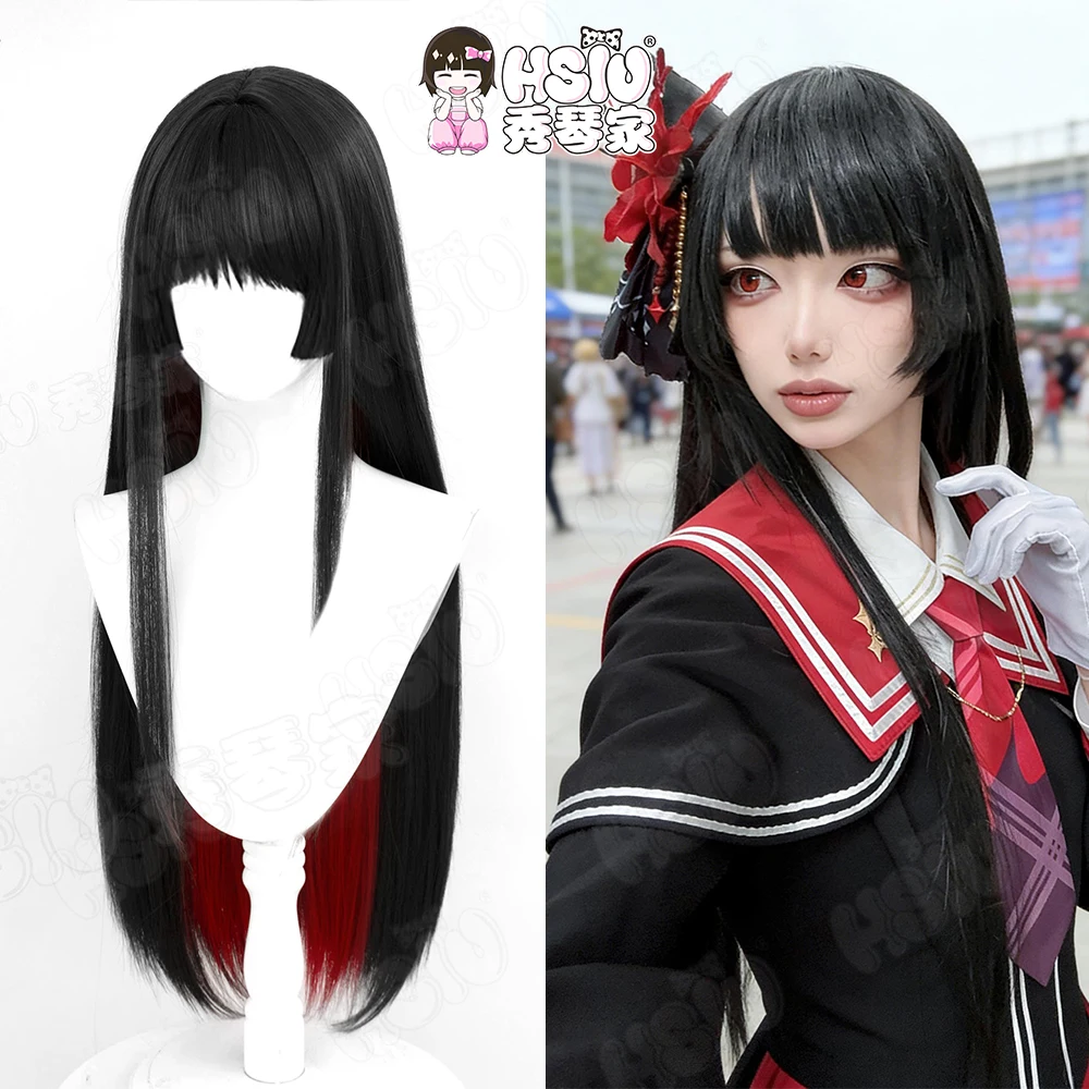 Peluca de Cosplay Nikaidou Hiro HSIU, peluca sintética de pelo negro de 80Cm de largo + gorro de peluca, juego de chica mágica, prueba de bruja, Nikaidou Hiro, Cosplay