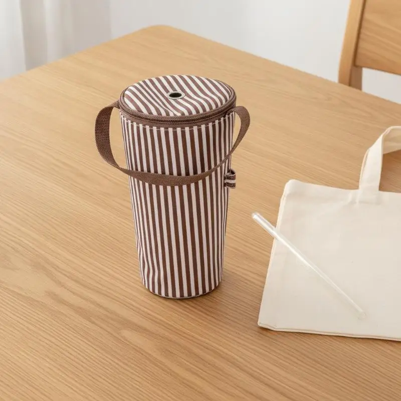 @*Insulated Tumbler Carrier Bag Striped Style with Handle Thermal Lined Reusable Drink Pouch for Daily Commuting