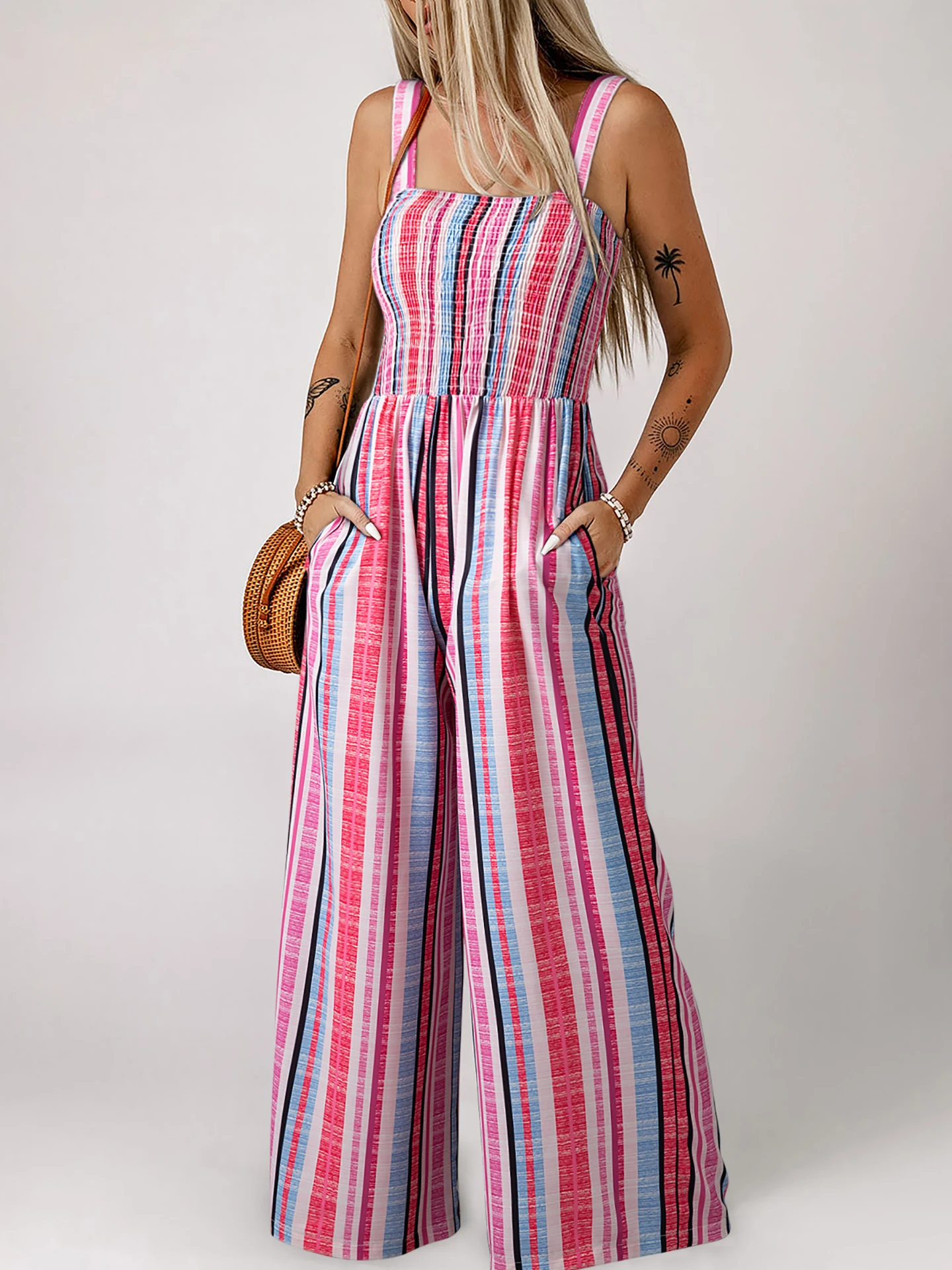 DearLover Gestreepte Wijde Pijpen Jumpsuit Dames Loose Fit Zomer Nieuwe Sle Hoge Taille Lange Broek Polyester Stof Pendelen Sle