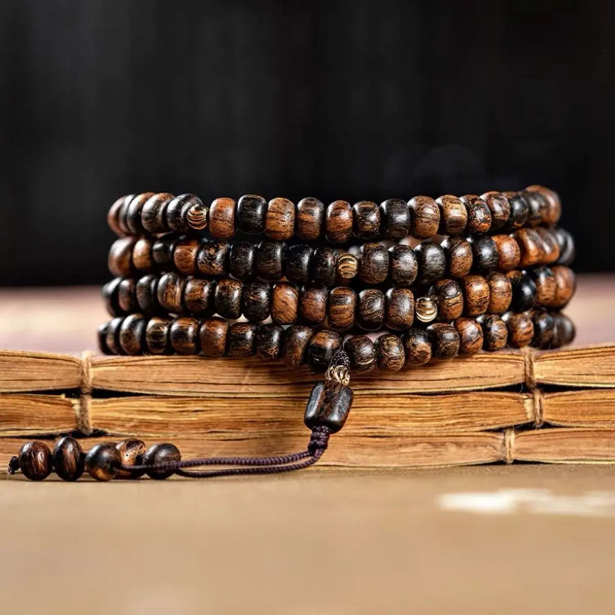 Natural Kalimantan Mala Old Material Agarwood Bracelet Multi Strand Free Form Couple Prayer Beads Jewelry Gift