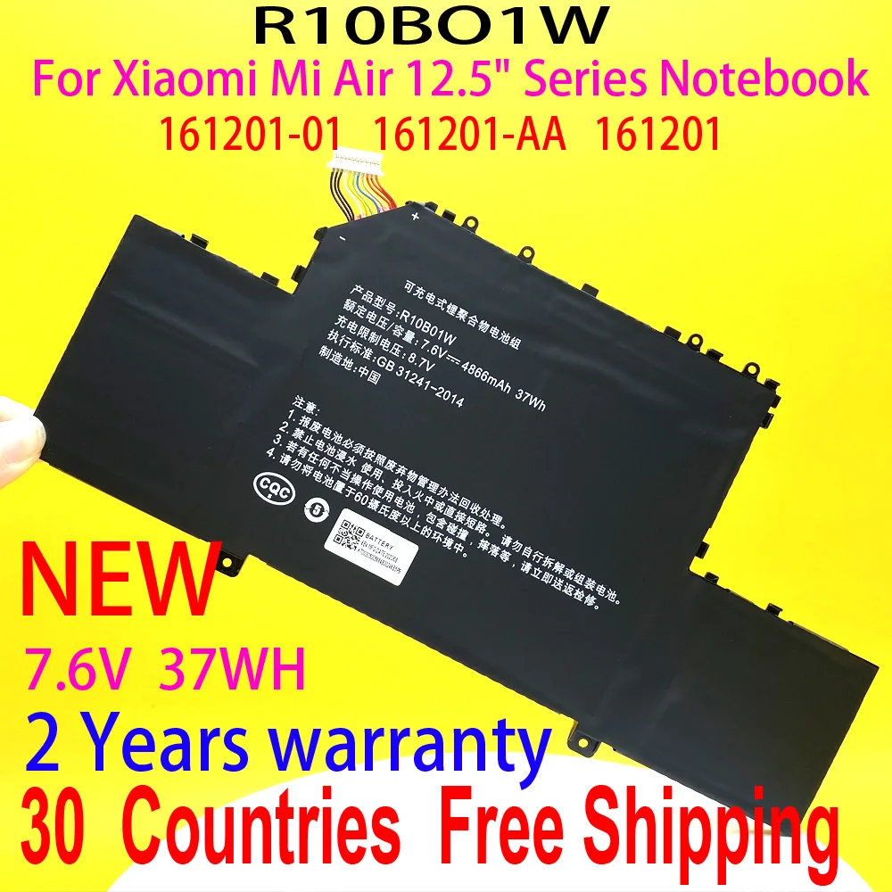 Аккумулятор DODOMORN R10B01W для ноутбука Xiaomi Mi Air, 12,5 дюйма, 161201-01, 161201-AA, 7,6 В, 4866 мАч/37 Вт/ч