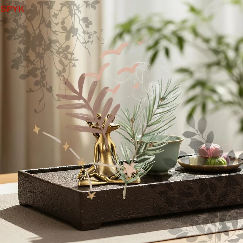 Alloy Zen Meditation Frog Statue Vintage Texture Small: Size For Tea Table Home Office Decor