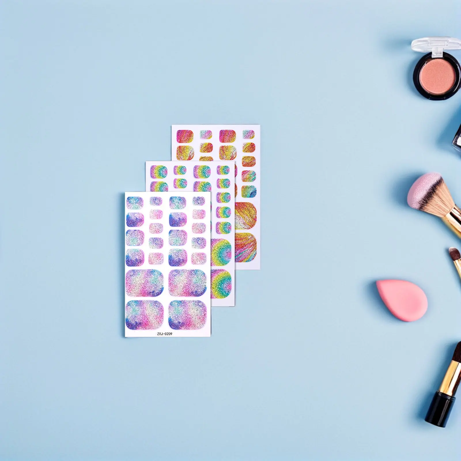 

11Pcs Nail Stickers Rainbow Gradient Glitter Waterproof Self Adhesive Toenail Wraps DIY Toe Nail Art Summer Party