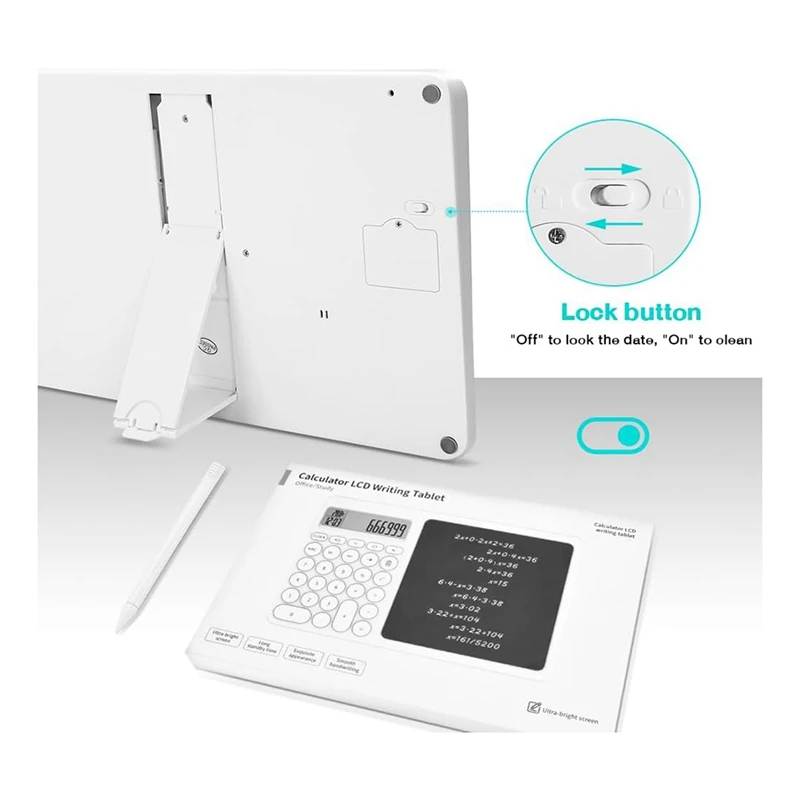 Basic Calculator Pen Display With 8-Inch LCD Writing Tablet, Desktop Calculator With Writing Tablet, Small Calculator With Time