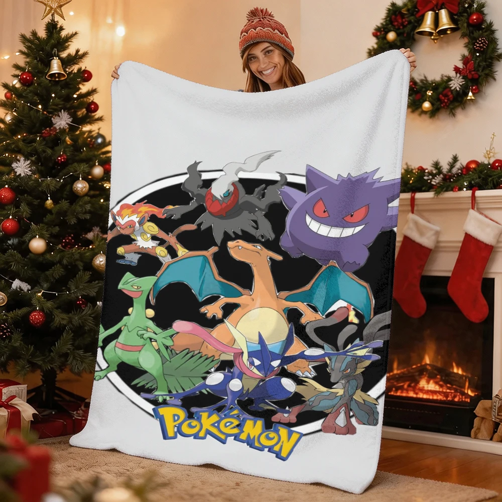 Pokemon Pikachu Gengar Bulbasaur Charmander Squirtle Psyduck Flannel Throw Blanket Soft Warm Blanket for Sofa Bed Home Decor Gif