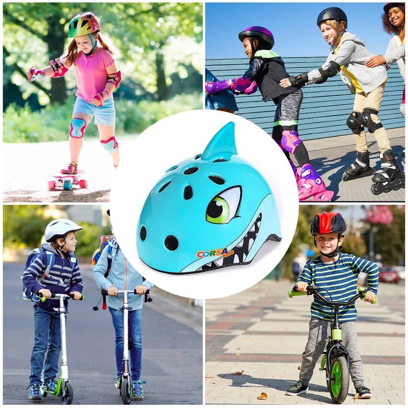 3-8 Years Children Bicycle Helmets Bike Cycling Riding Roller Long Skates Board Kids Animal Cartoon Dinosaur Shark Fox Cute Bear