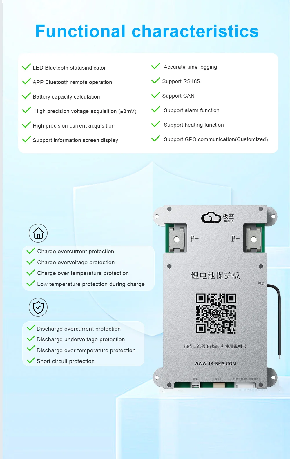 JIKONG JK BMS B1A8S10P BMS HEAT CANBUS RS485 4S 5S 6S 7S 8S 12V 24V Batterie mit 1A aktivem Balancer BMS für LiFePO4 Li-Ion LTO 18650 – Detail 6
