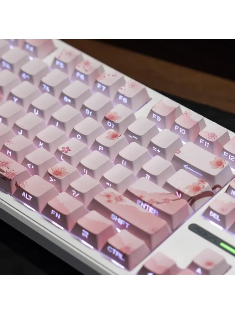Klawisz Pink Cherry Blossom z bocznym grawerowaniem, półprzezroczysty PBT, 127 klawiszy, kompatybilny z klawiaturami mechanicznymi MX 61 75 86 104 108 — zdjęcie produktu 6
