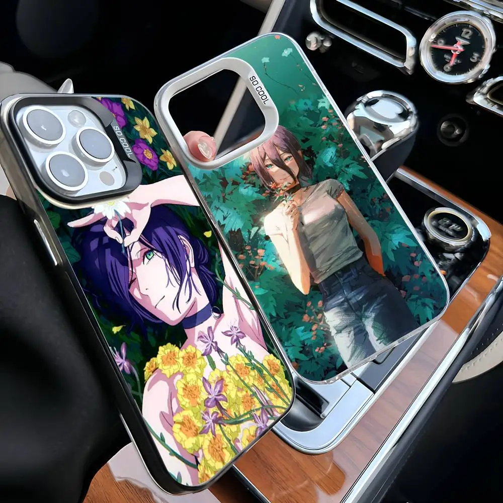 

Anime C-Chainsaw M-Man Phone Case For iPhone 17 16 15 14 11 12 13 Pro Max Pro Plus Colored Silver Cover