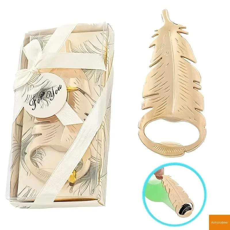 1pc Feather Shape Beer Bottle Opener Small Wedding Favors for Guests Golden Zinc Alloy Beer Openers Tools Kitchen Gadgets