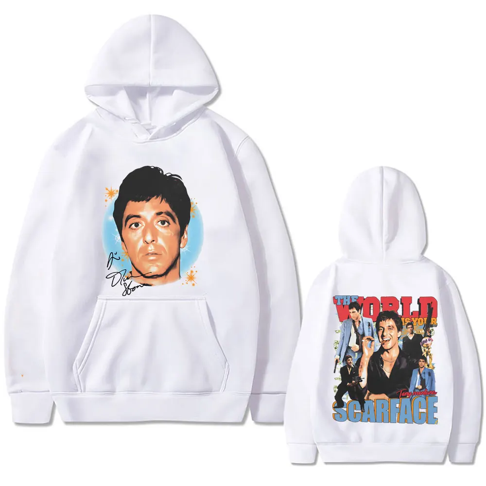 

Gangsters Movie The World Is Your Scarface Tony Montana Al Pacino Face Graphic Hoodie Men Women Casual Fleece Vintage Sweatshirt