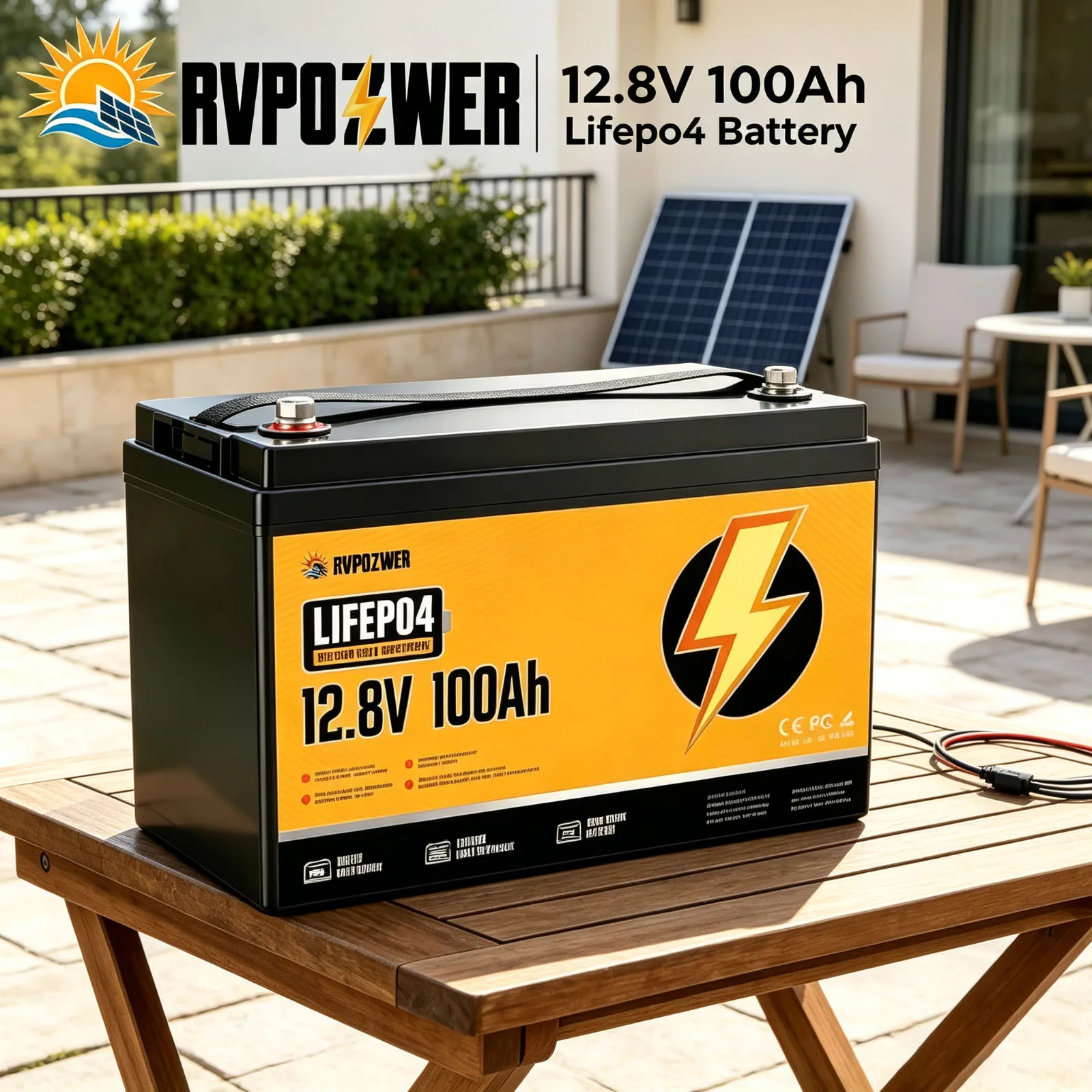 Batterie au lithium LiFePO4 RVPOZWER 12,8 V, 100 Ah/200 Ah, avec BMS intégré 100 A/200 A, 25 000 cycles profonds, longue durée de vie, pour camping-car, système solaire, bateau, alimentation de secours domestique