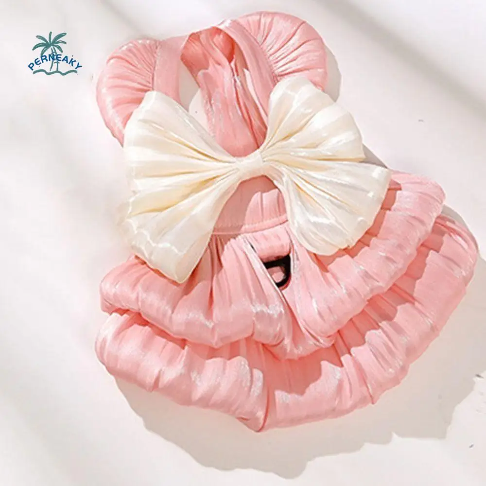 

Easy To Wear Lovely Pet Princess Skirt Washable with Bowknot Shiny Pet Clothing Polyester Soft Cat Dresses Cat Accessories
