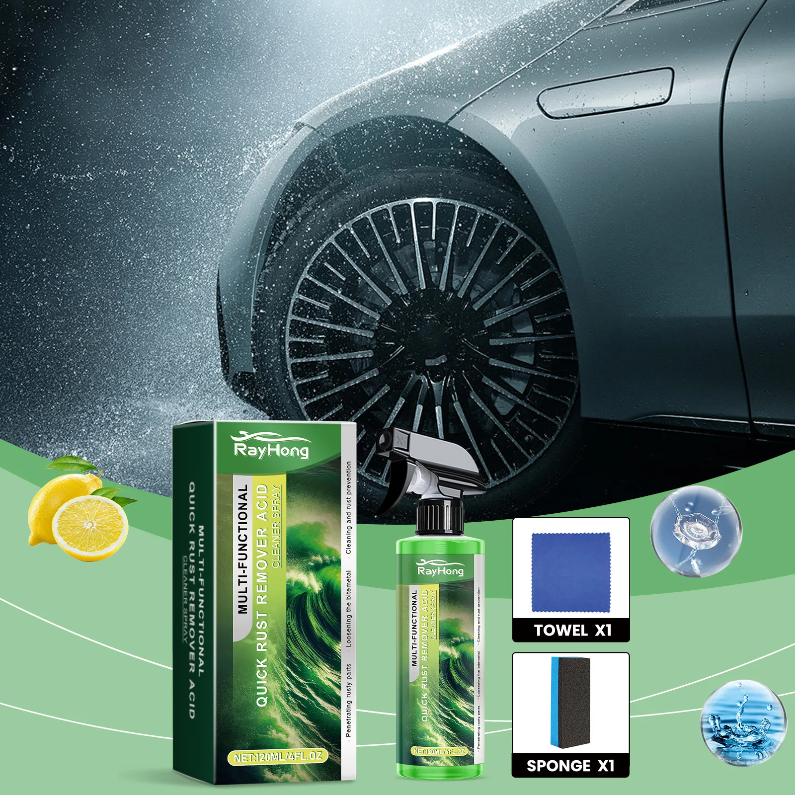 

Car Rust Remover & Protector-Spray Cleans Stains Reacts with Rust Restores Smoothness Prevents Rust Forms Protective Layer Shine