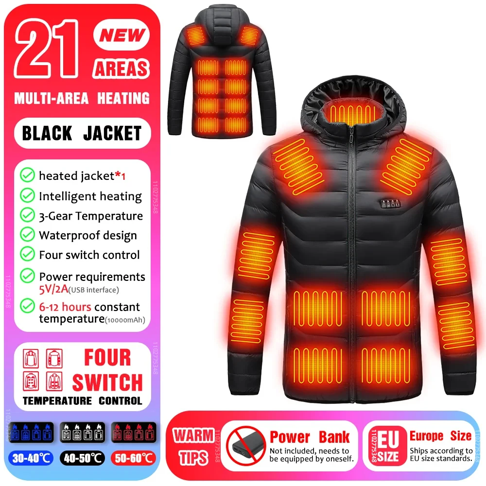 Heated Jacket Mens Jacket Women USB Electric Heated Down Jacket Hiking Camping Skiing Cotton Clothes Warm Parkas Winter Coat