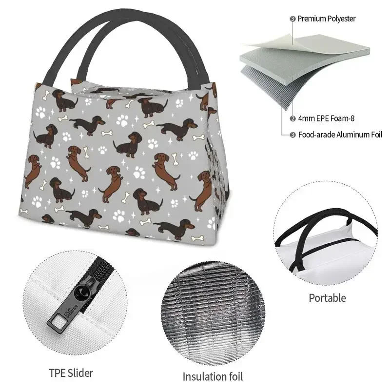 Bolsas de almuerzo con aislamiento Dachshunds Dackel para mujer, color gris, para acampar, viajar, The Wiener Dog, Teckel, enfriador reutilizable, caja térmica Bento