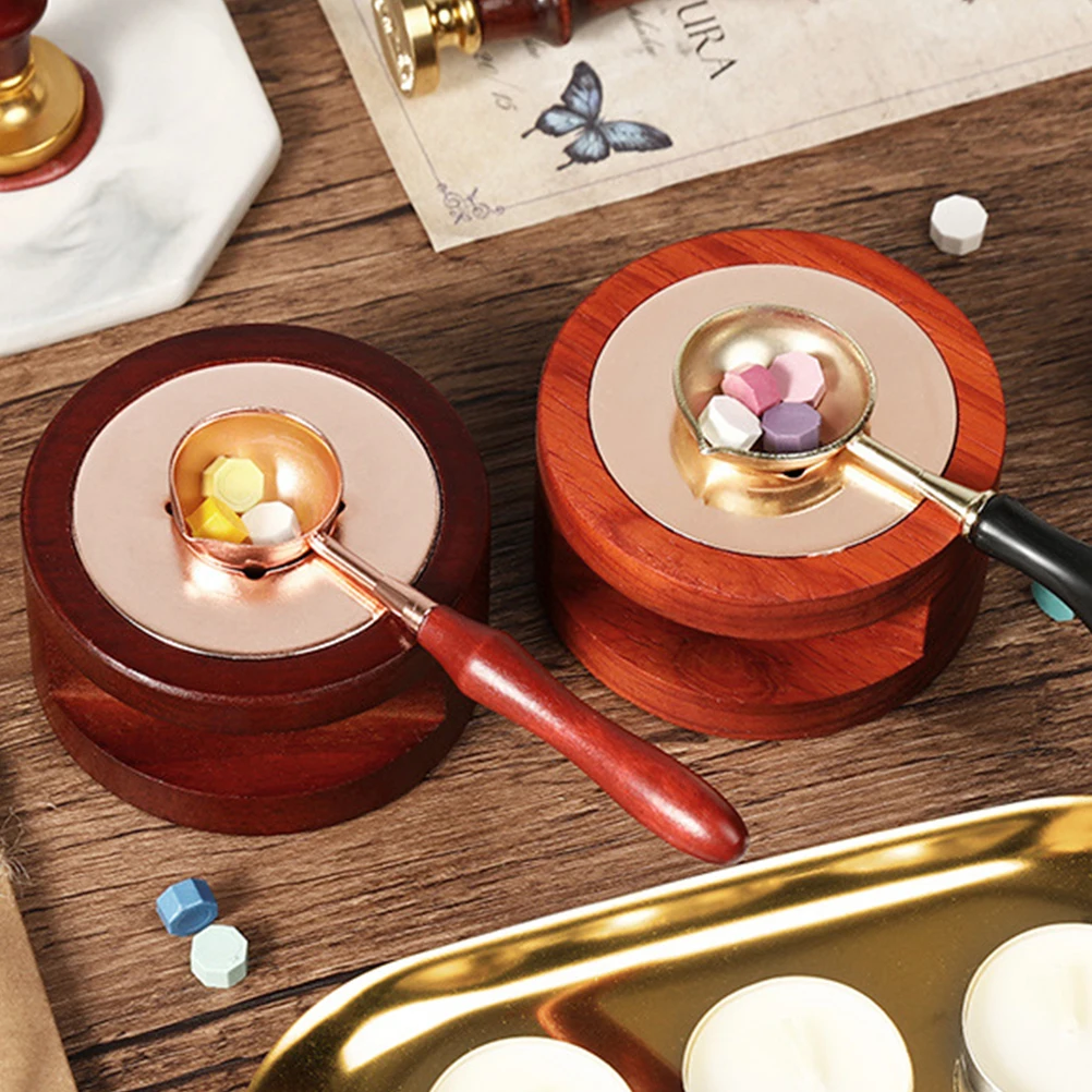 

1Set Wax Seal Warmer Wooden Metal Durable Compact Easy Clean Spoon Household Versatile Melting Supply Wax Seal Warmer