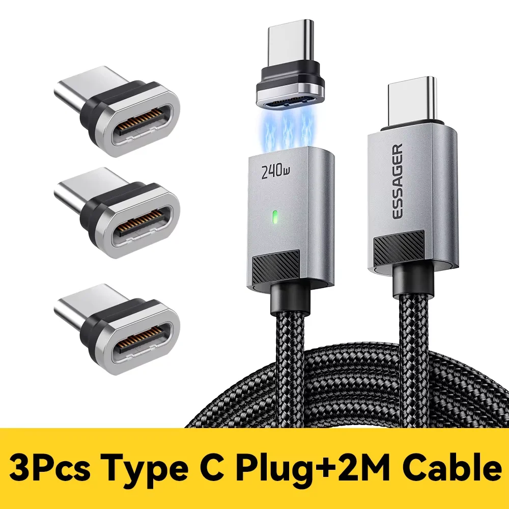 Essager 240W Magnetisches Ladekabel E-Marker USB-C auf Typ-C Kabel PD3.1 Schnellladung für iPhone 17 16 Samsung S25 iPad Laptop
