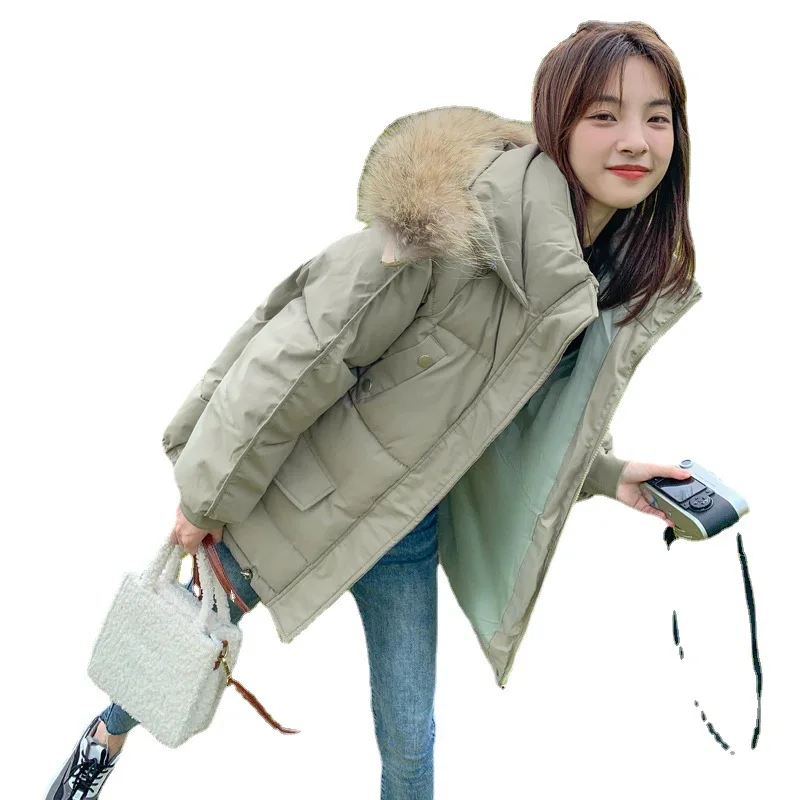 سترات معطف قطنية للنساء مع قلنسوة وياقة من الفرو وسحاب مغطى بأزرار شتوية سميكة مقاومة للرياح ملابس خارجية معطف للسيدات للمكتب #5
