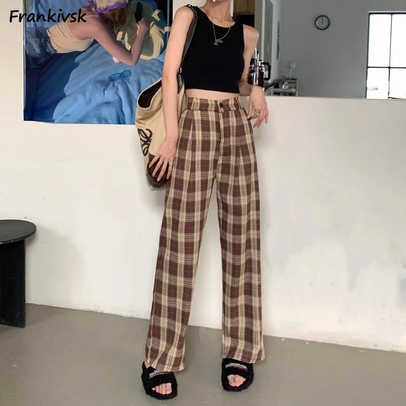 Plaid Pants Women Leisure Baggy All-match Korean Style Fashion Mopping Spring High Street Hotsweet Schoolgirls Trousers Popular