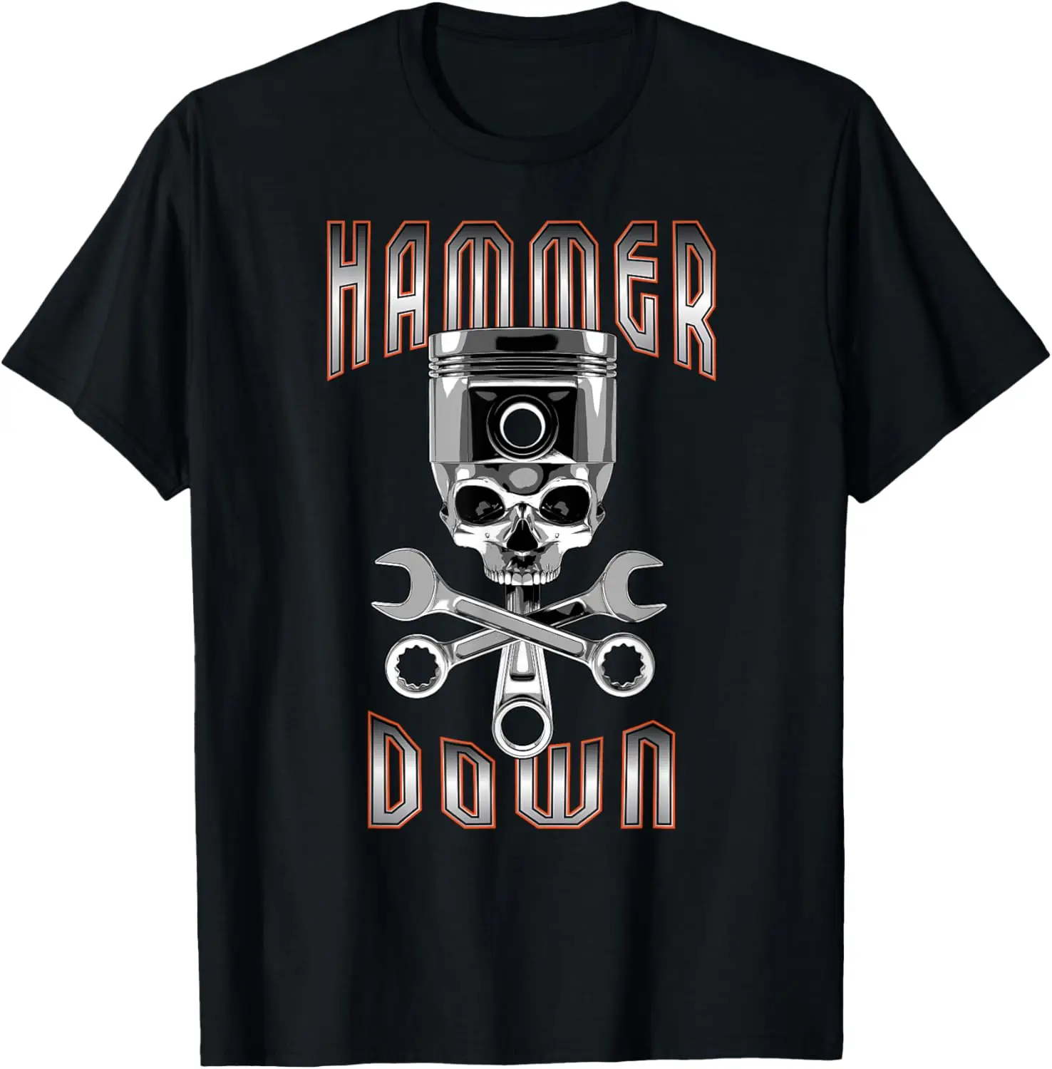 

Hammer Down Metal Piston Skull Biker T-shirt T-Shirt