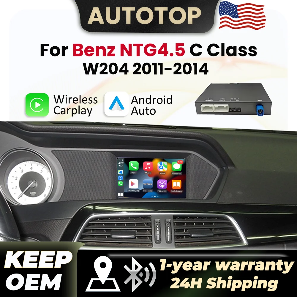 Wireless Apple CarPlay Android Auto Module For Mercedes Benz C Class W204 NTG4.5 2011 2012 2013 2014 Mirror Link Bluetooth AUX Car Decoder