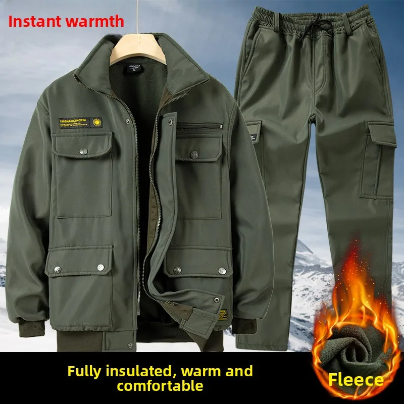 men's-winter-workwear-camouflage-fleece-lined-thick-outdoor-building-labor-protection-uniform-set-waterproof-warm-work-clothes