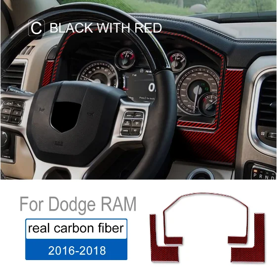 

Carbon Fiber Speedometer Frame 3PCS For Dodge Ram 2016-2018 Real Sticker Dashboard Trim Interior Accessories Decoration Upgrade