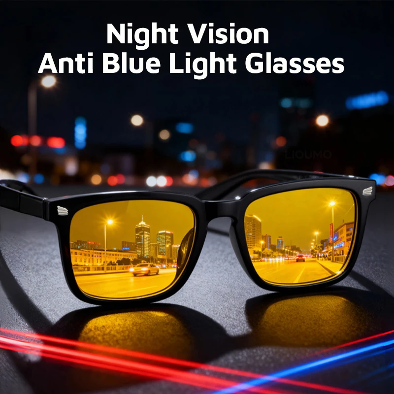 

Night Vision Sunglasses Men 2025 Luxury Brand Classic Square Anti Blue Light Yellow Glasses Computer Gaming Eyeglasses Goggle