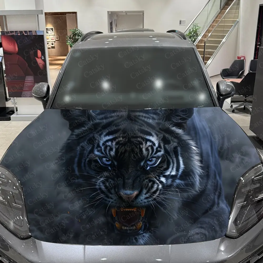 다크 렐름 블랙 타이거 자동차 비닐 랩, PVC 소재 방수 자동차 후드 스티커, 자가 접착 스크래치 방지 스티커