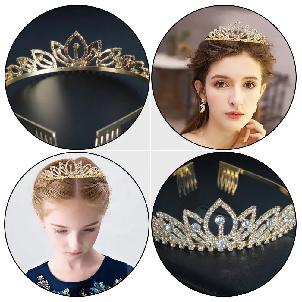 

1pc Shiny Rhinestone Crown Delicate Hard Alloy Anti-Allergic Bride Wedding Party Headdress Crown Hair Accessory Costume Dance