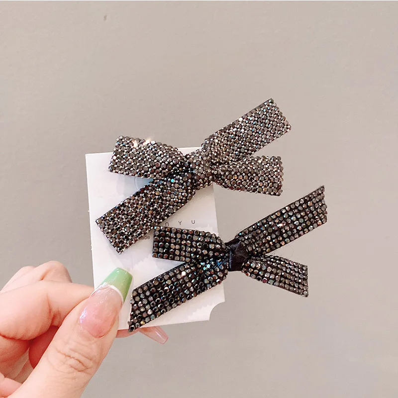 luxury hair clips accessories for girls Bow edge clip with sparking rhinestone bangs clip minimalist back spoon