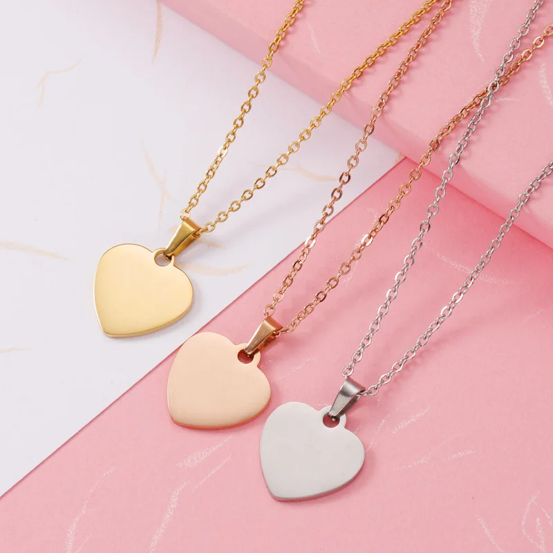 

10PCS Stainless Steel Heart Necklace Blank For Engraving Metal Heart Tag Charm Choker Necklaces Mirror Polished