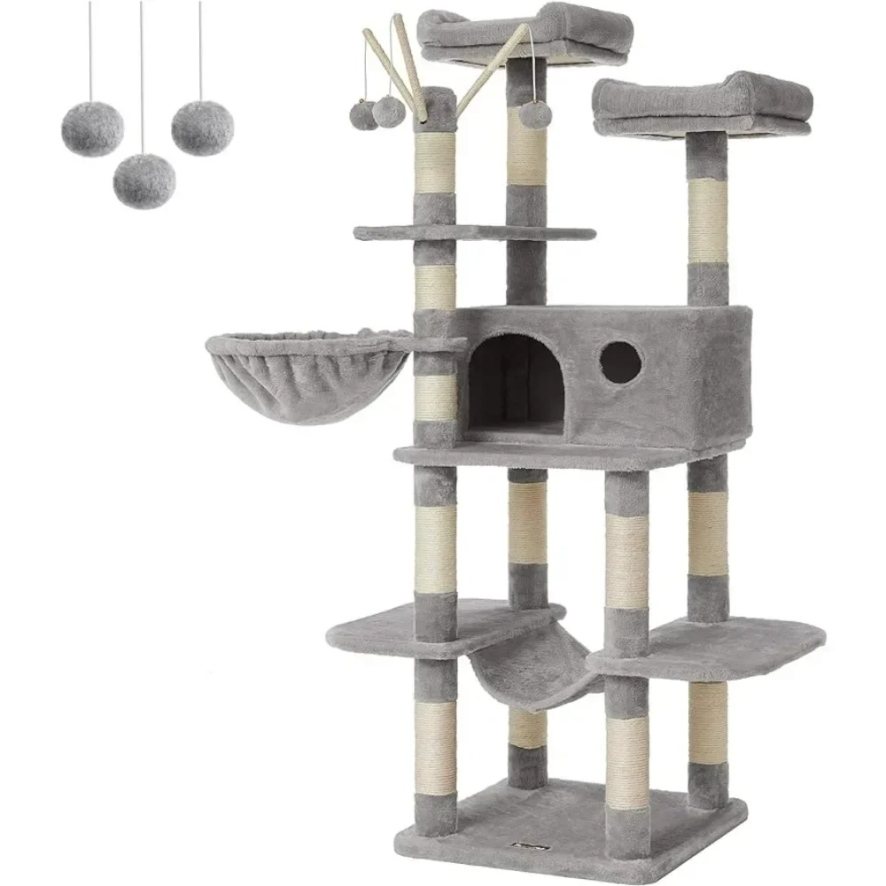 Removable Fur Ball Sticks Castle for Cats Products Cat Activity Center With Hammock Light Gray Freight Free 64.6 Inches