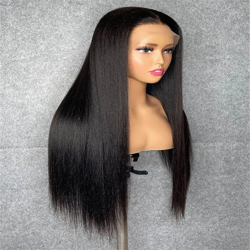 180Density 26 Inch Black Silky Straight For Women Lace Front Wig Babyhair Preplucked Heat Resistant Glueless Wig DailBlack