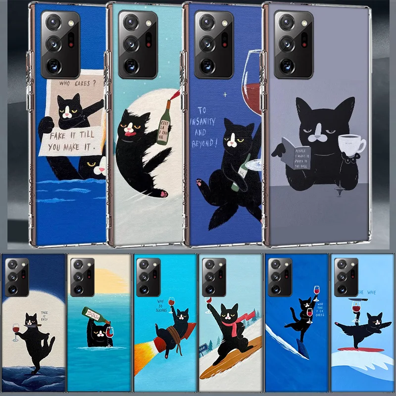 Cute Cat Funny Wine Art Phone Case for Samsung A55 A35 A25 A15 A07 A05S A16 A17 A26 A36 A37 A56 A57 Galaxy Note 20 10 A50S A71 A