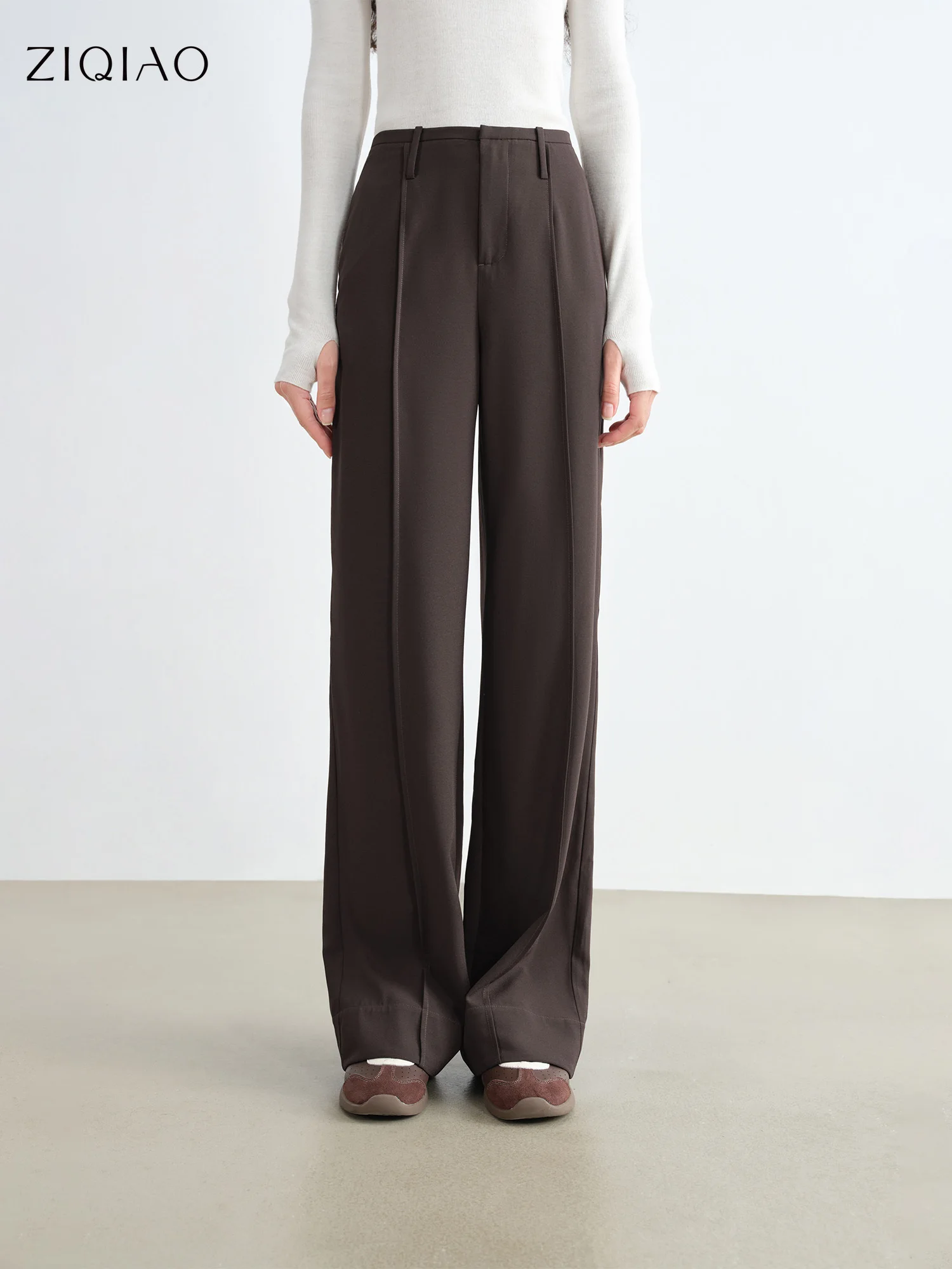 

ZIQIAO Women Casual Pants Petite Fit Slim Straight Leg Slimming Design Floor Length 2025 Autumn New Arrival Pants 25ZQ93054