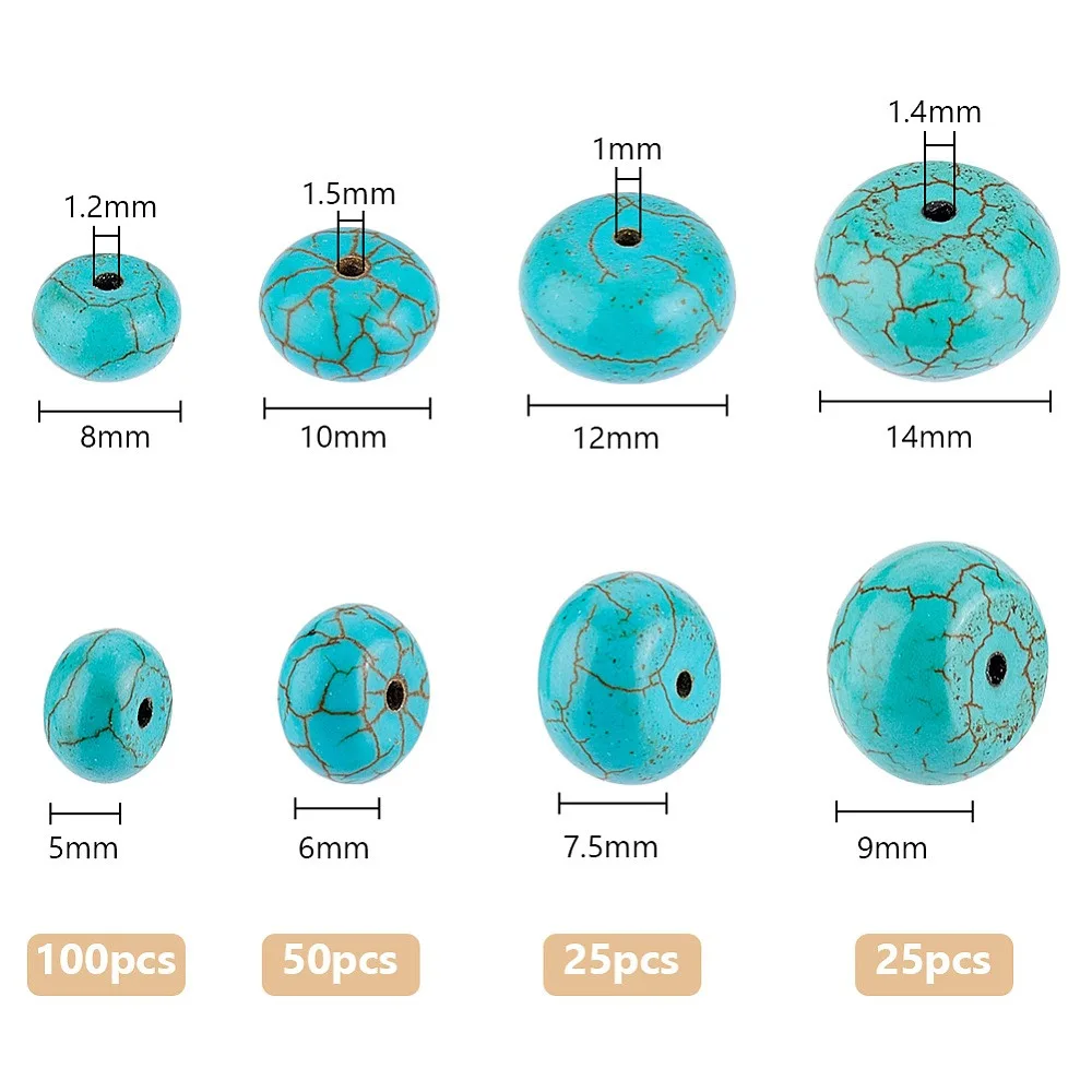 

200Pcs 5 Styles Turquoise Beads Dyed Rondelle 8~14x5~9mm Hole: 1~1.4mm