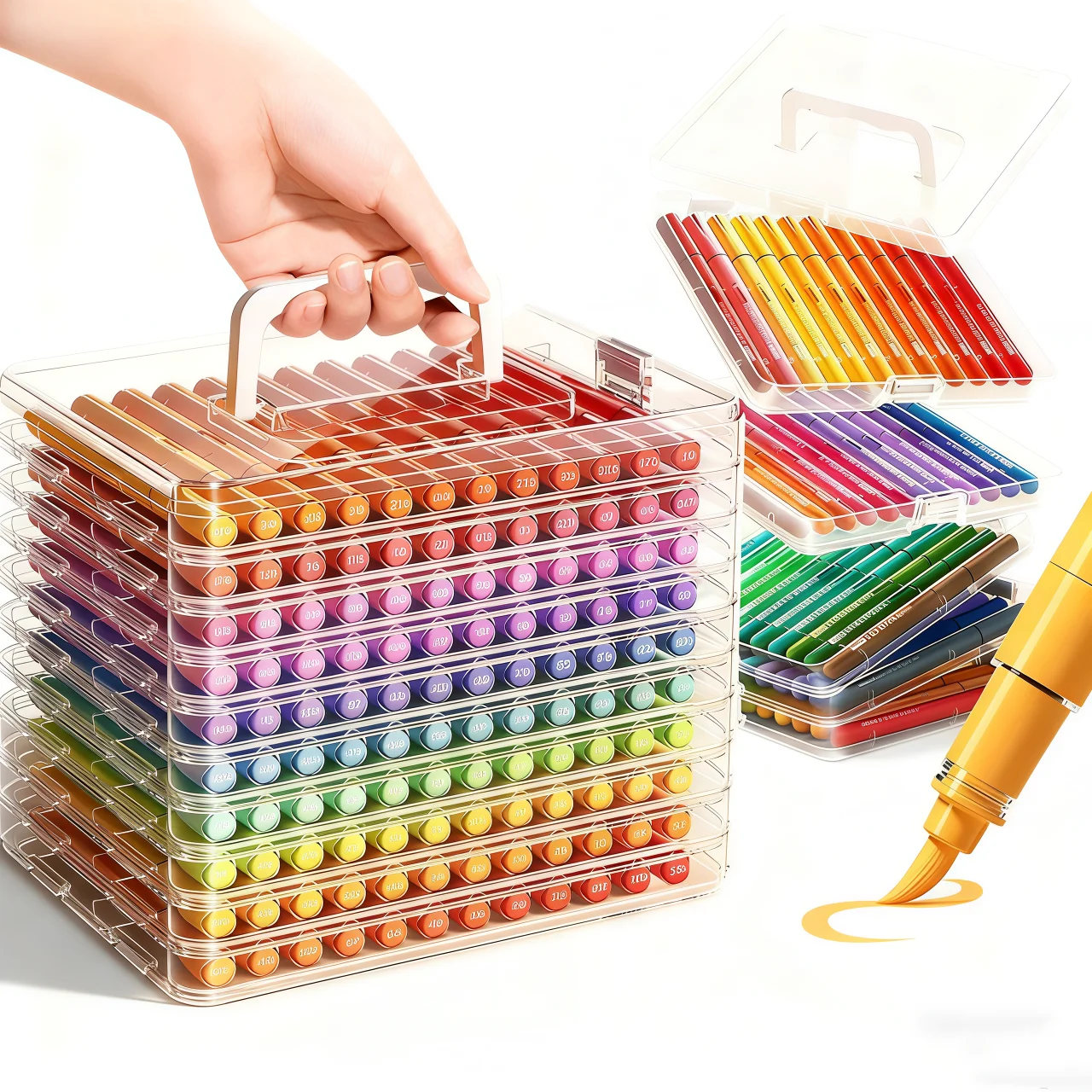 مجموعة أقلام تحديد فرشاة أكريليك ملونة 12/24/48/60/84 مع حافظة محمولة للحبر السائل مجموعة أقلام طلاء أكريليك للفن والحرف اليدوية #5