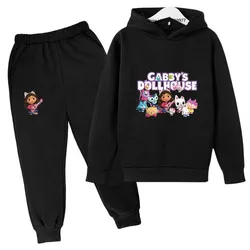 Gabby'nin Dollhouse çocuklar karikatür sevimli baskı bahar sonbahar 2 adet Hoodie + koşu pantolonları eşofman 3-13 yıl erkek kız giysileri setleri