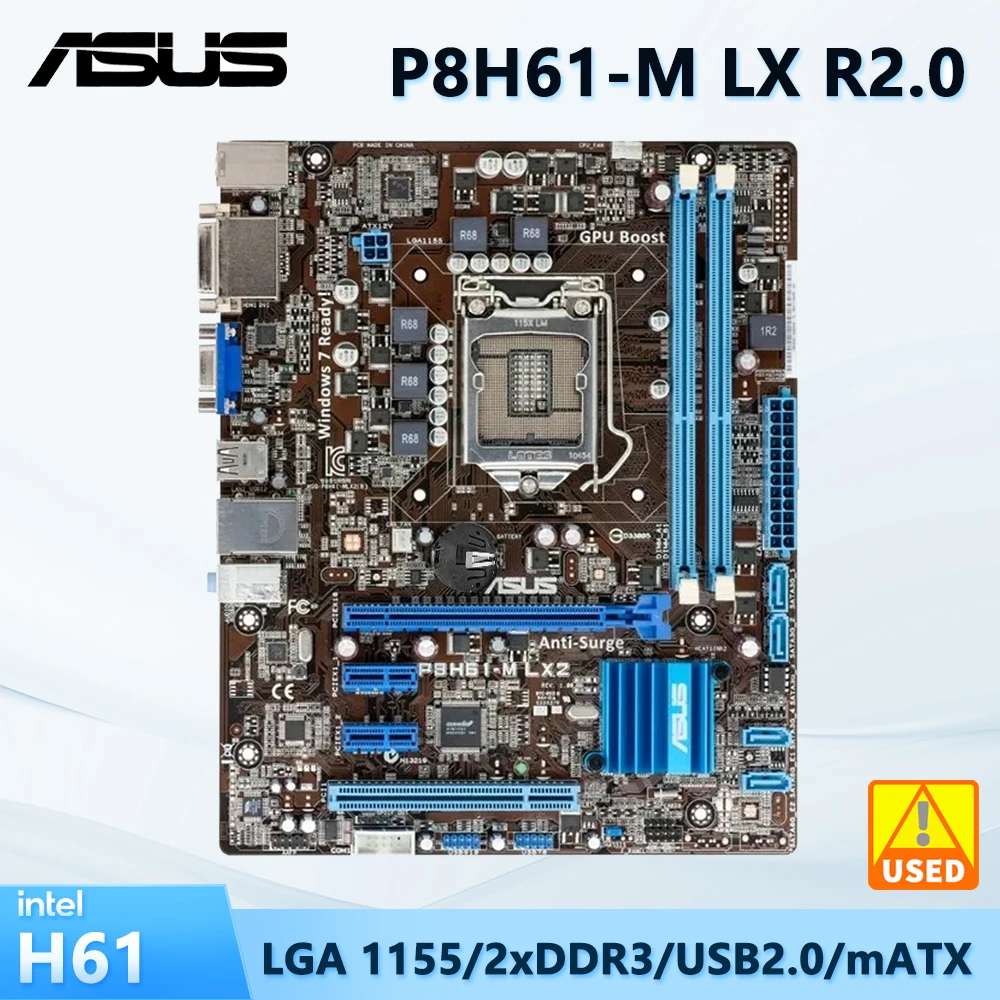 

﻿ ASUS P8H61-M LX R2.0 материнская плата LGA1155 Intel H61 DDR3 16 Гб, поддержка Core i3-2120 3210 3245 2500 3340 3570 G1620 G555