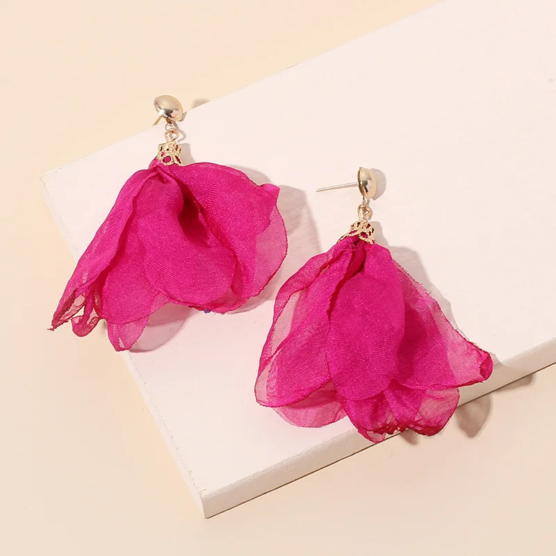 Fashion Metal Head Fabric Floral Dangle Earrings for Women