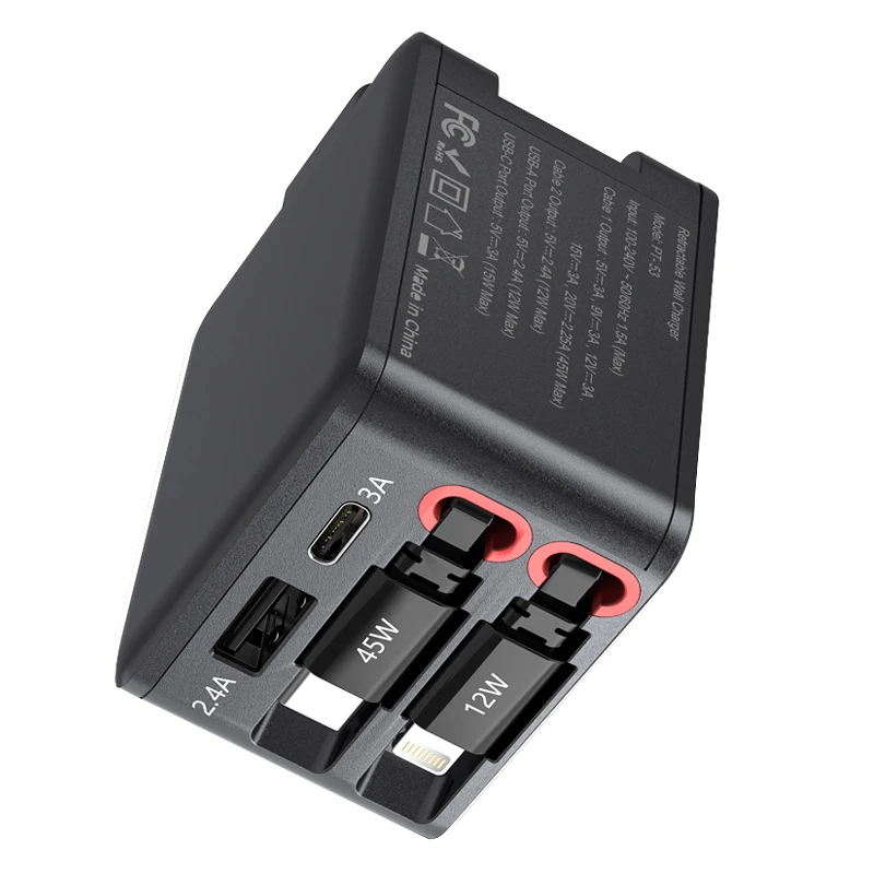 

Luxmoc 45W 12W Retractable Super Fast Charger Type-C LIGHTNING Charging Cable 3A 2.4A Charging Port Charger
