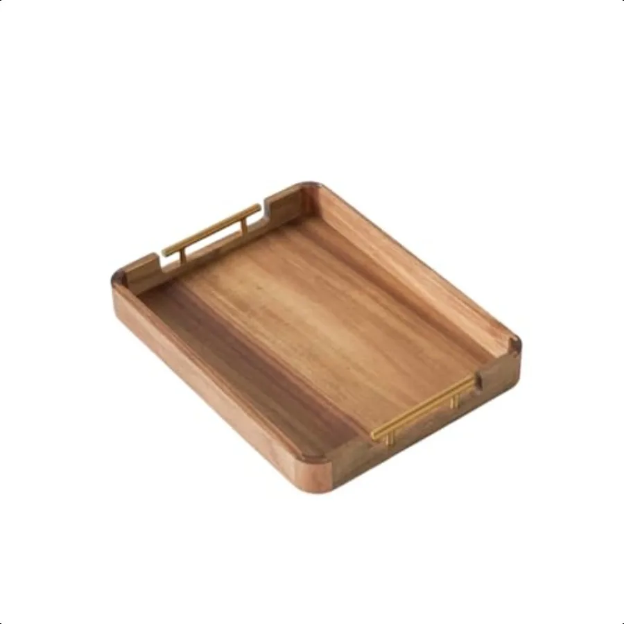 

17 x13 Acacia Wood Serving Tray with Metal Handles Decorative Ottoman Tray for Coffee Table Breakfast in Bed Candle Display Ant