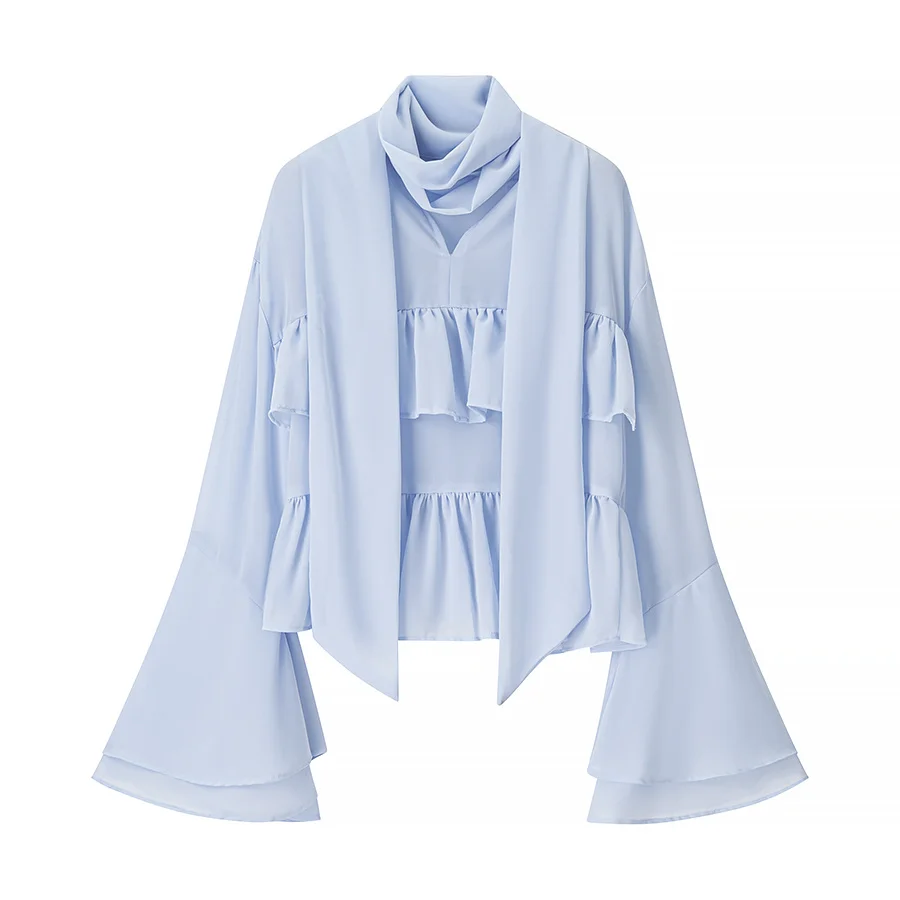 

ZBZA Spring New Women's Faion Design Chiffon Long Sve irt Loose pe Commute Sle Pure Color Casual irt